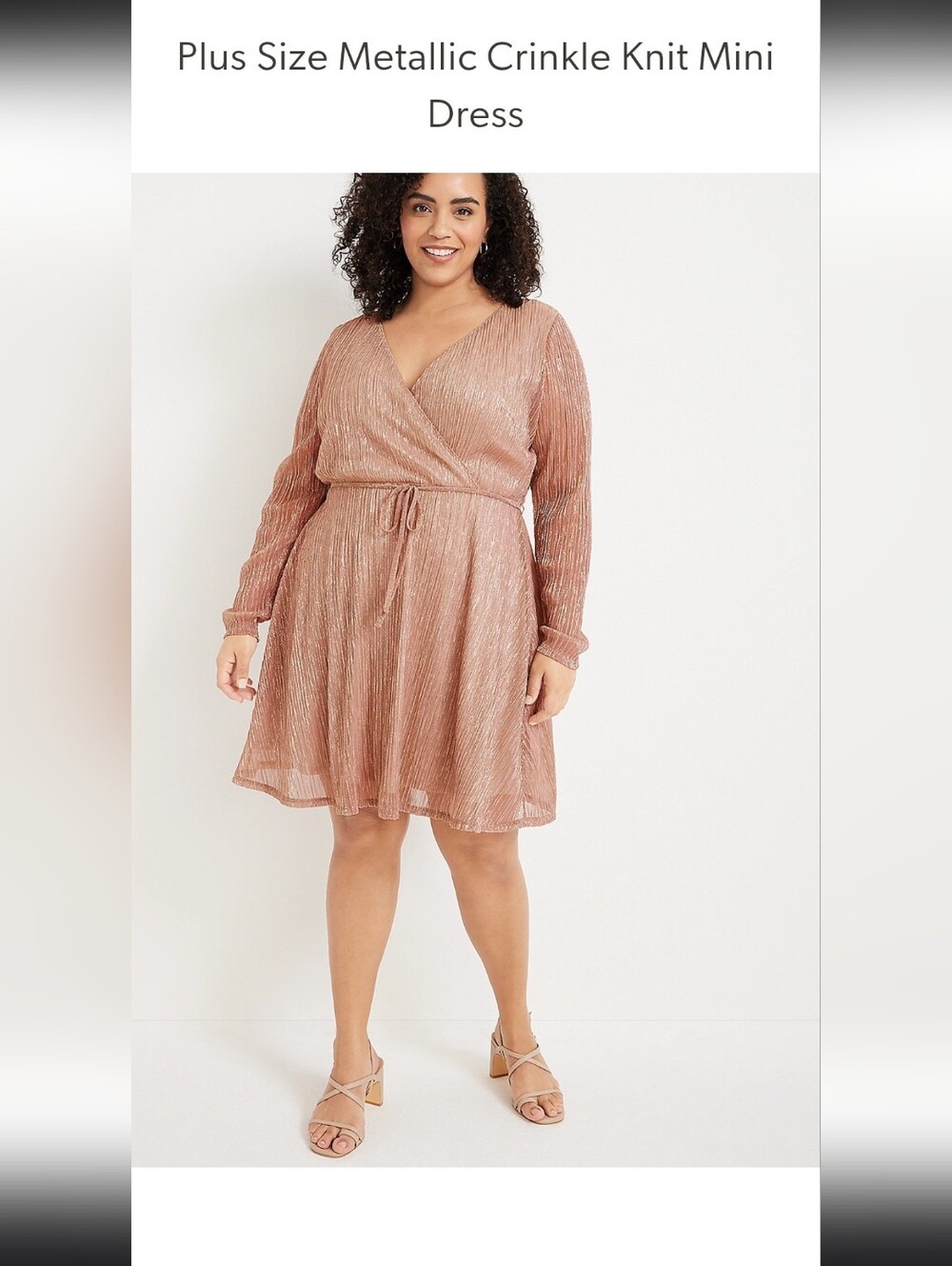 Maurices Metallic Crinkle Wrap Mini Dress Metallic Rose Gold Plus Size 2X *